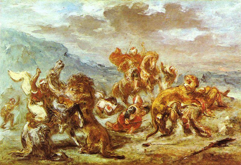 Eugene Delacroix Lowenjagd oil painting image